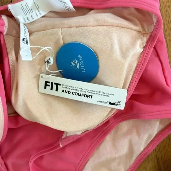 CUPSHE Women's One Piece Swimsuit Pink Deep-V Bathing Suit Sz L - Picture 5 of 8